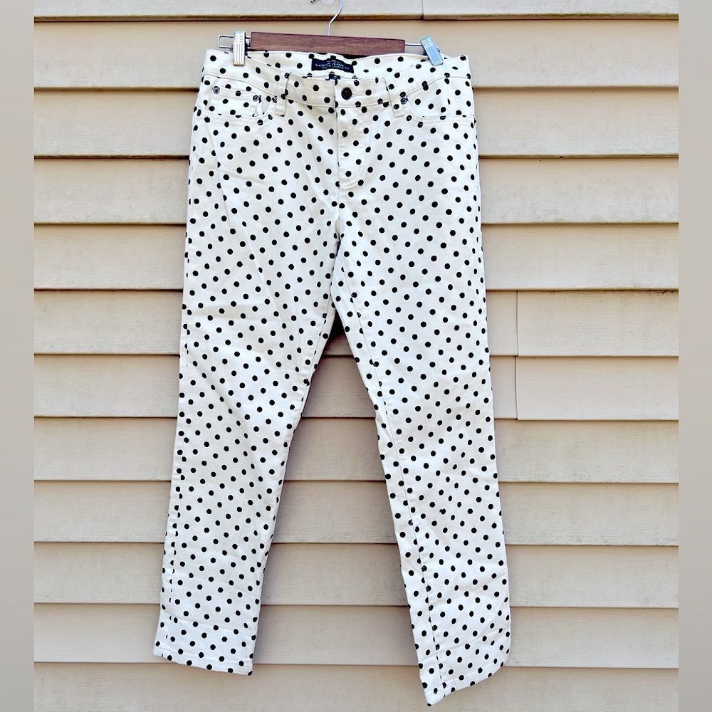 Ralph Lauren New WhiteBlack Polka Dot Straight Leg Jeans Aa3